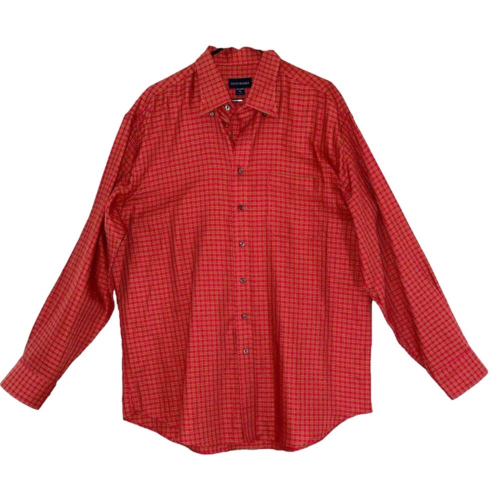 Scott Barber Red & Gold Checked Button Down 100% Cotton Shirt XL
